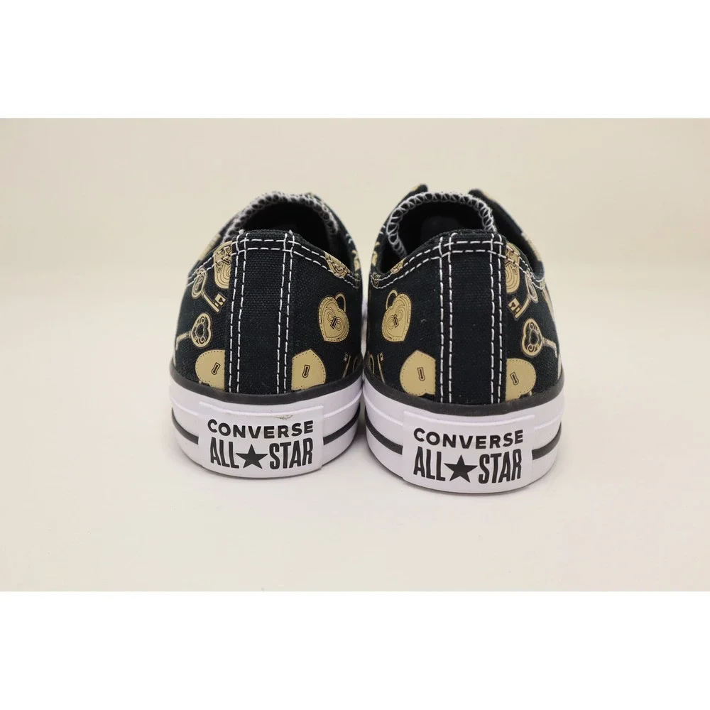 Converse Chuck Taylor All Star Low Womens 6 Black Gold Locks Keys Print NWOB